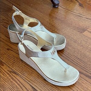 Michael Kors Laney Thong - Metallic Gold Wedge Sandals NWT